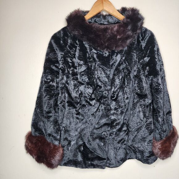 Vintage 60s Persian Velvet Coat Faux Mink Fur Trim Collar Cuffs Womens Small-Med - Picture 2 of 13